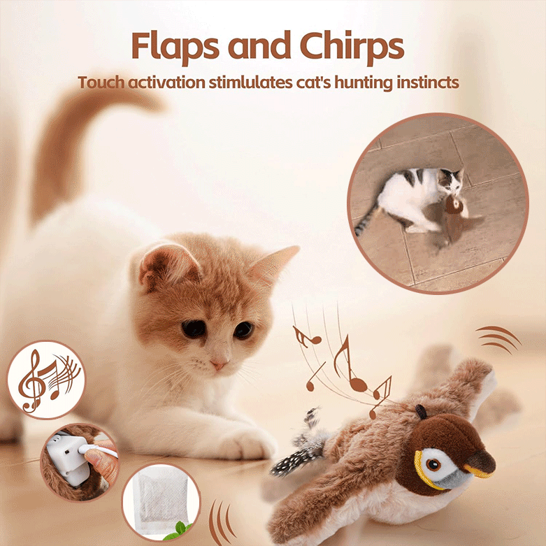 Interactive Cat Toy with Motion-Activated Chirps and Flapping Tail, USB Rechargeable All Vera Mart