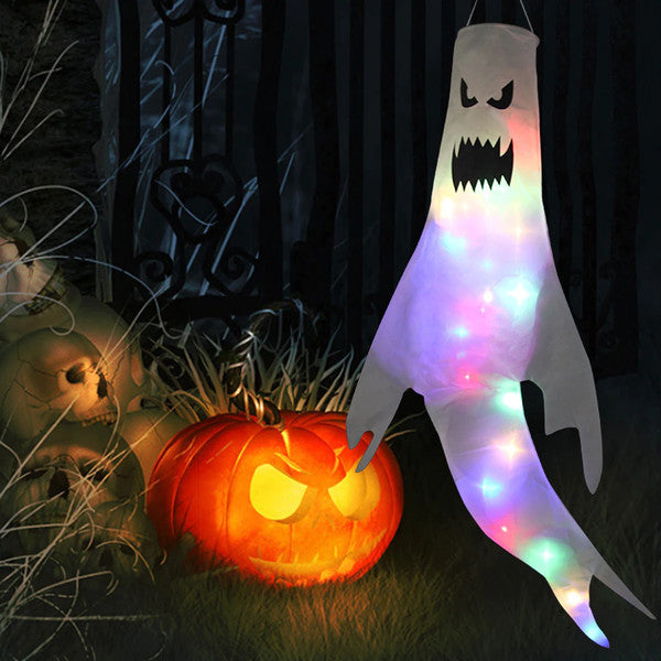 Hanging Halloween Flying Ghost Decoration with Optional LED Lights, 47 Inches Tall