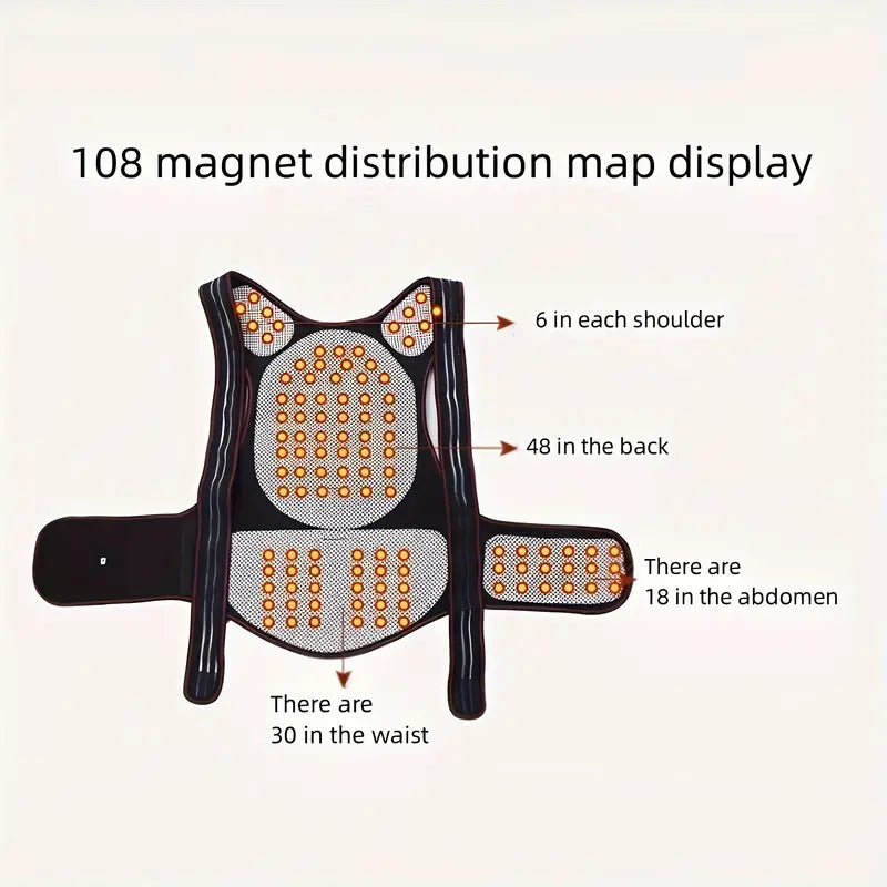 Magnetic Back Brace with 108 Magnets and ABS Support Plates, Infrared Heat All Vera Mart