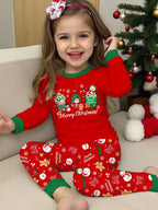 Kids Holiday Pajama Set with Lined Long Sleeves and Festive Graphics All Vera Mart