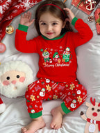 Kids Holiday Pajama Set with Lined Long Sleeves and Festive Graphics All Vera Mart