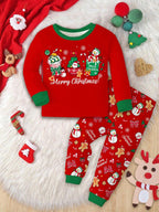 Kids Holiday Pajama Set with Lined Long Sleeves and Festive Graphics All Vera Mart