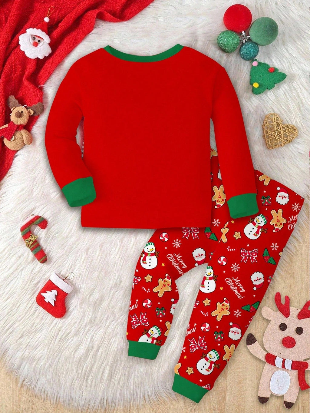 Kids Holiday Pajama Set with Lined Long Sleeves and Festive Graphics All Vera Mart