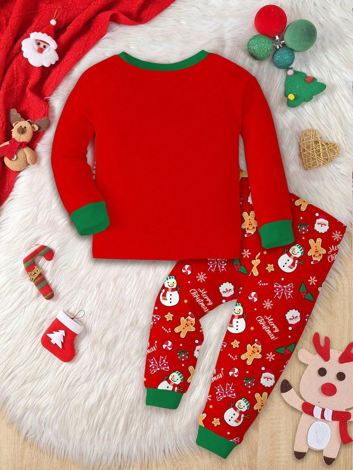 Kids Holiday Pajama Set with Lined Long Sleeves and Festive Graphics All Vera Mart