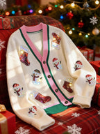 Christmas Cardigan with Drop Shoulder Sleeves and V-Neckline, Multicolor Pattern All Vera Mart