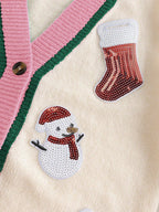 Christmas Cardigan with Drop Shoulder Sleeves and V-Neckline, Multicolor Pattern All Vera Mart
