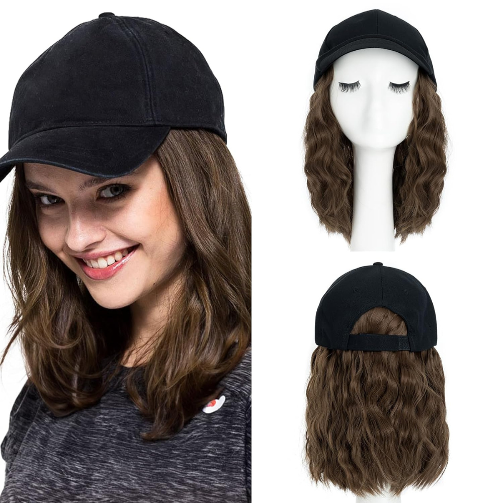 Wavy Synthetic Hair Baseball Cap with Adjustable Strap and Flame Resistant Fibers All Vera Mart