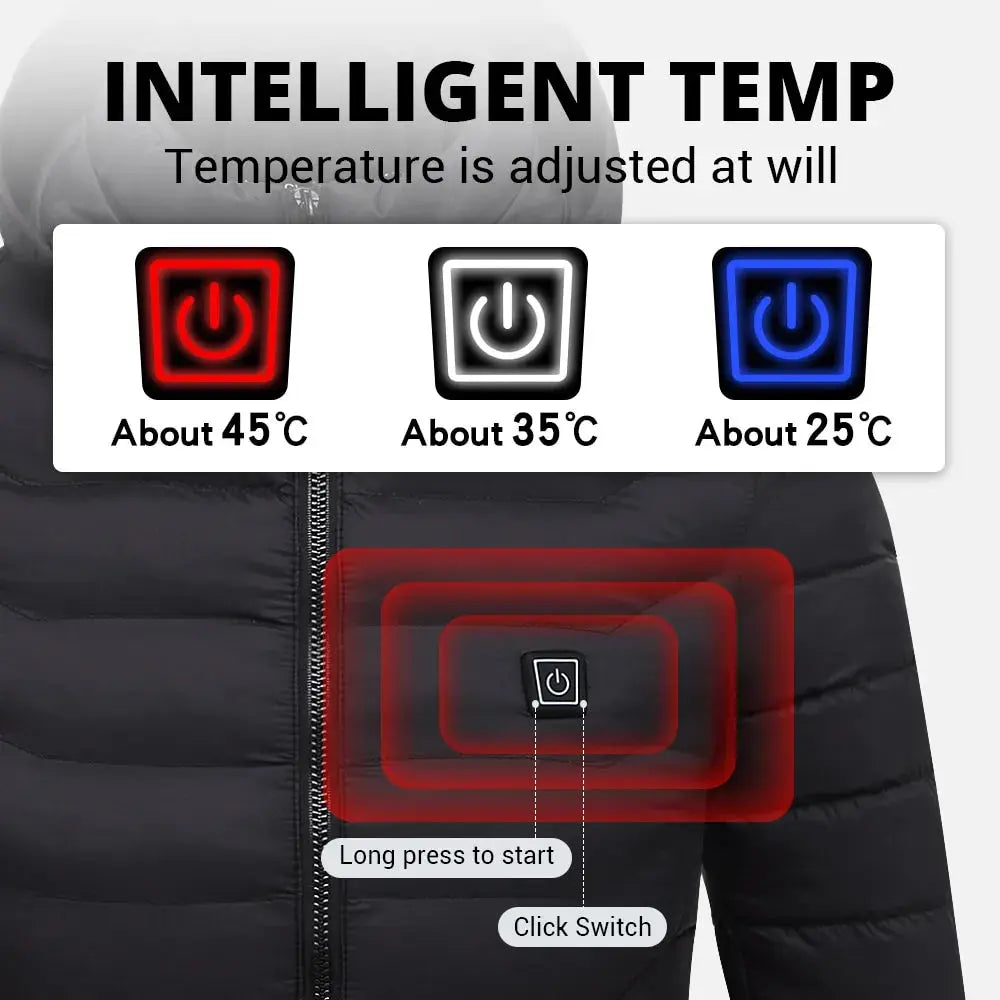 Heated Jacket with Rechargeable Battery and Three Heat Settings, Machine Washable All Vera Mart