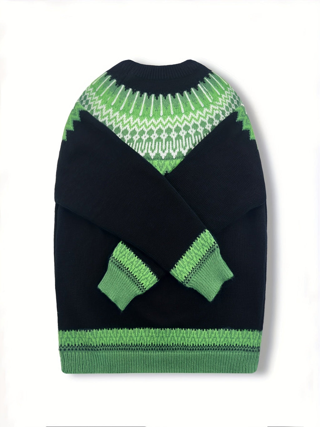 Womens Chunky Jacquard Round Neck Sweater with a Nature Inspired Pattern in Eight Colors