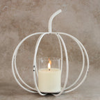 10.75"H x 10"W White Metal Cage Pumpkin, a cozy accent for fall gatherings.