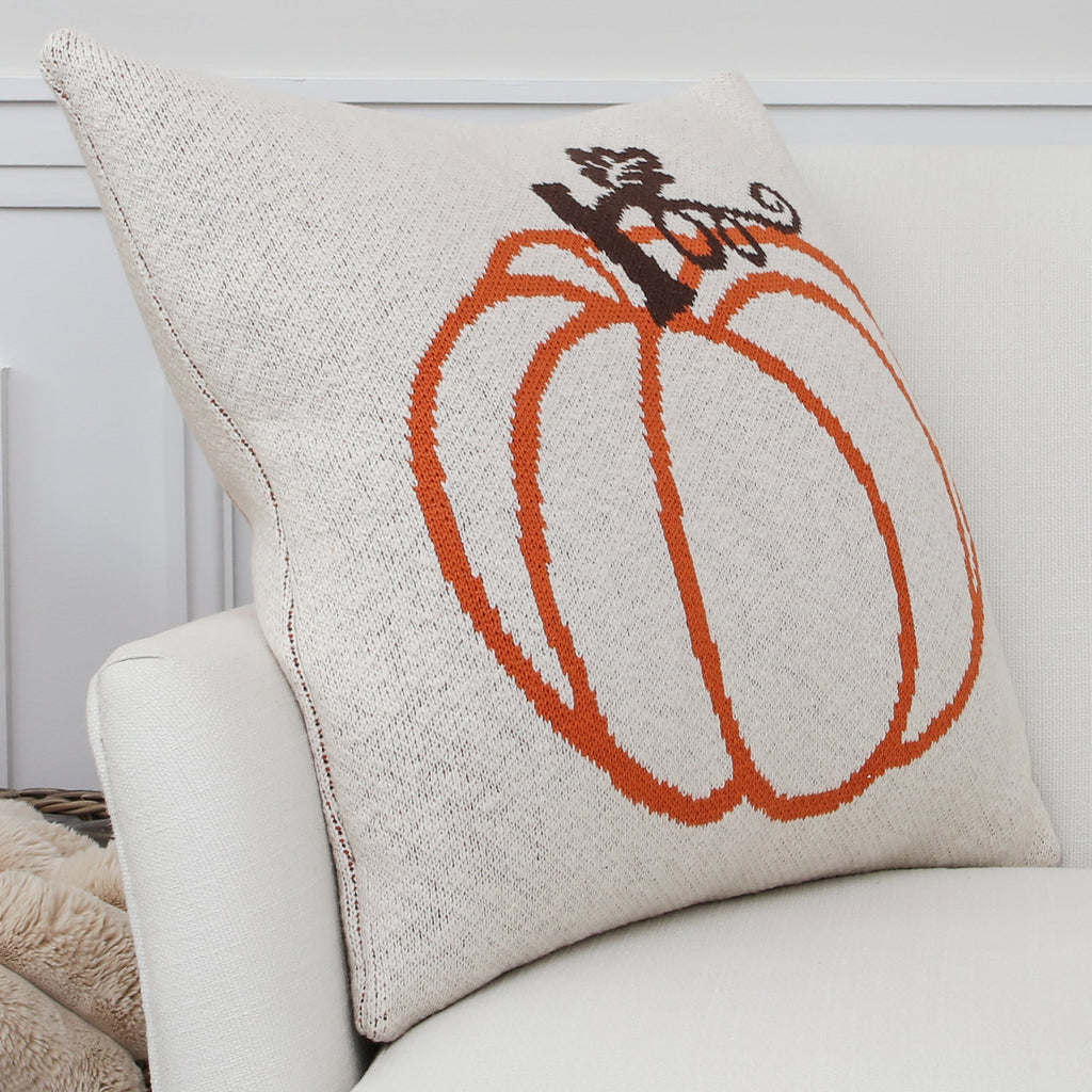 Knit Orange Pumpkin Pillow- 20in - Interior Delights