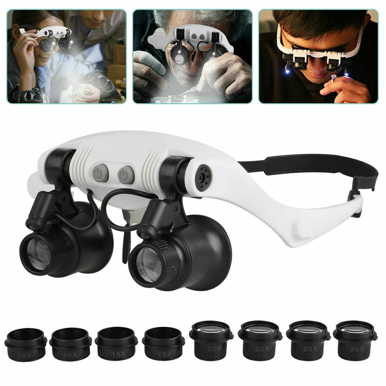 Headband Magnifier with 4 Interchangeable Lenses and LED Light for Jewelry Work All Vera Mart