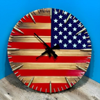 Rustic American Flag Wall Clock with Bullet Accents and Distressed Finish, 15.75in All Vera Mart