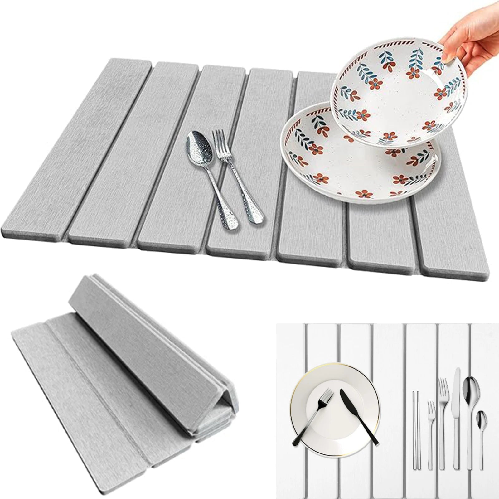 Diatomite Dish Drying Mat with Foldable Design and Nonslip Rubber Base All Vera Mart