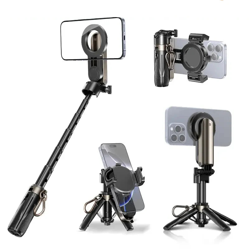 NEW - MAGIC JOHN 4-in-1 Multifunctional Magnetic Selfie Stick – 360° Rotation, Compact & Stylish, With wireless Bluetooth control, Magnetic Phone Holder for Selfies/Video Recording/Vlogging, Compatible with Most Phone Modes summerwins allveramart