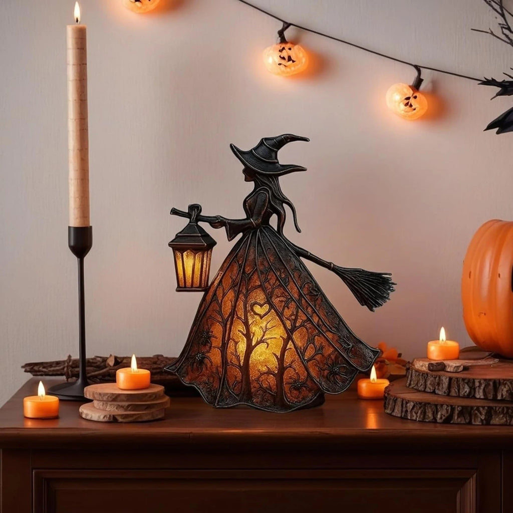 Witch Silhouette Table Lamp with Stained Gown and Battery Operation All Vera Mart