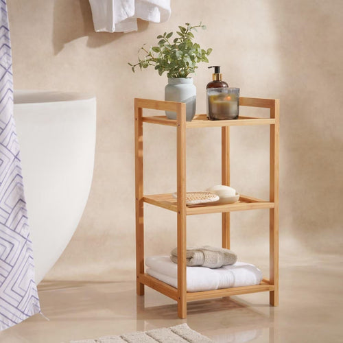 Bamboo Bathroom Shelf Organizer with Three Open Tiers and Natural Wood Finish All Vera Mart