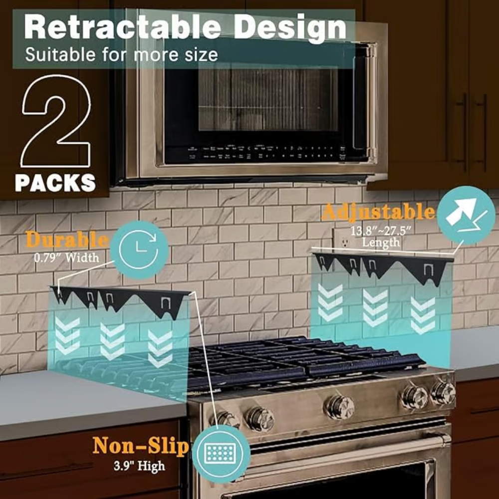 Telescoping Stove Gap Filler with Silicone Grips and Heat Resistant Design, 13.8-27.5in All Vera Mart