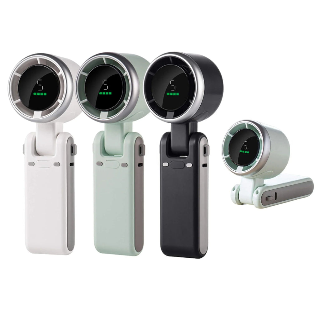 Portable Handheld Fan with 180-Degree Fold and Digital Battery Display, 5-Speed All Vera Mart