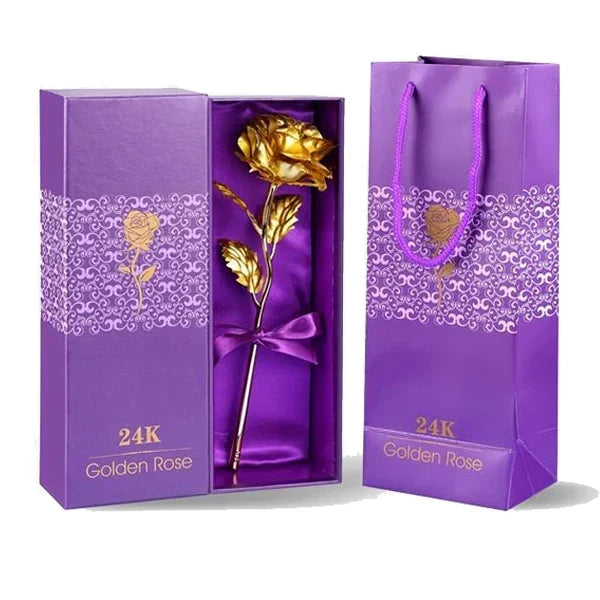 Gold Plated Real Rose with 24K Foil Coating and Gift Box, 11-12 Inches All Vera Mart