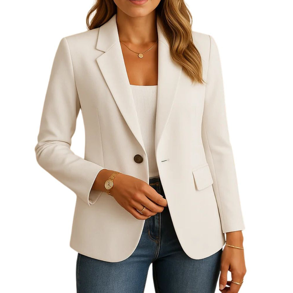 Women's Stretch Blazer with Notched Lapel, Single Button and Hip Pockets All Vera Mart