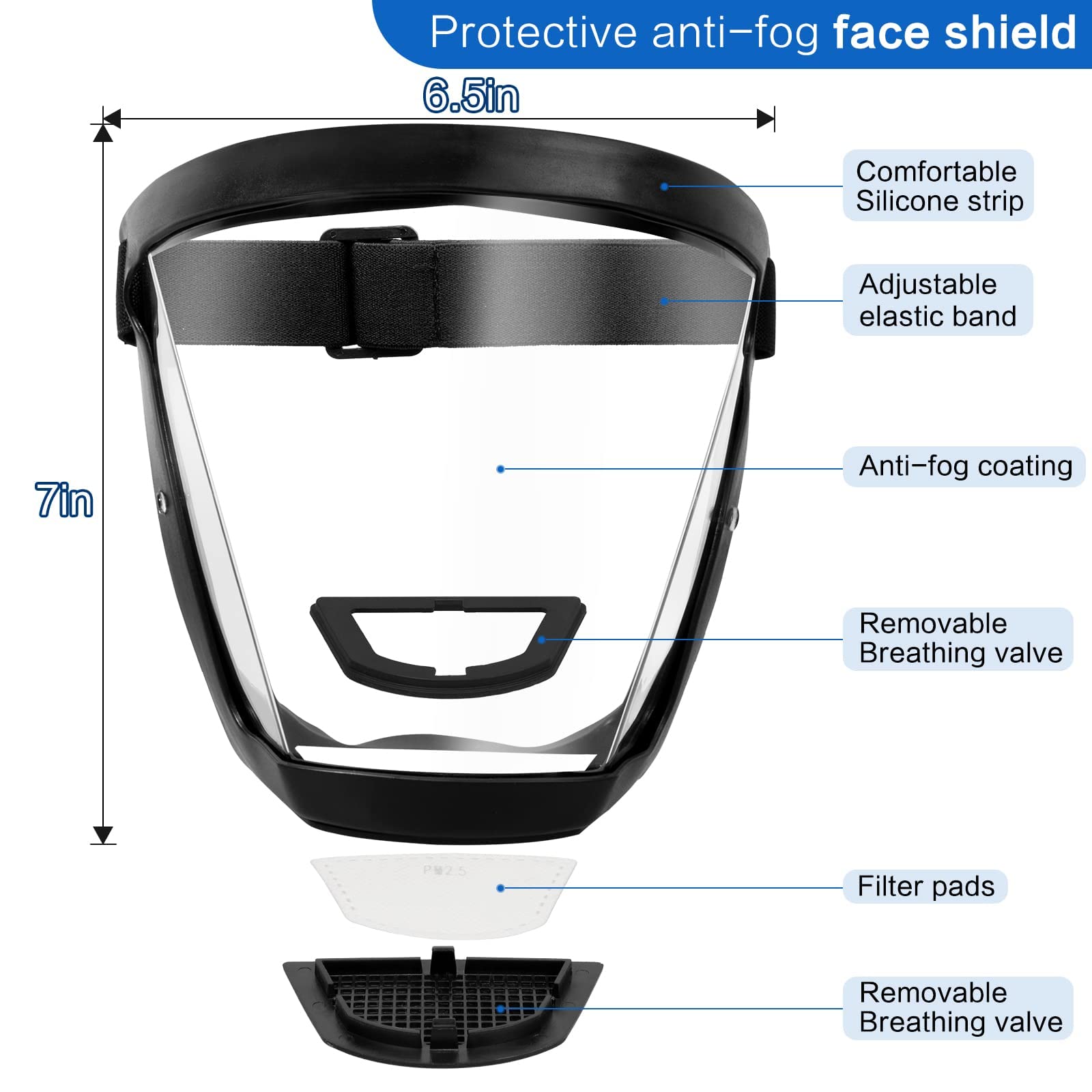 Full Face Shield with Anti-Fog Polycarbonate Visor and Adjustable Headband All Vera Mart