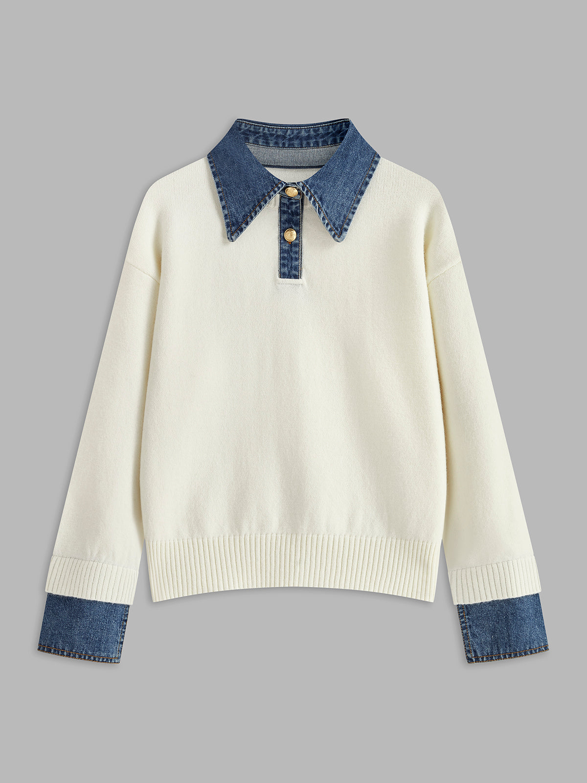 Button Front Pullover Sweater with Shift Fit and Metal Fasteners All Vera Mart