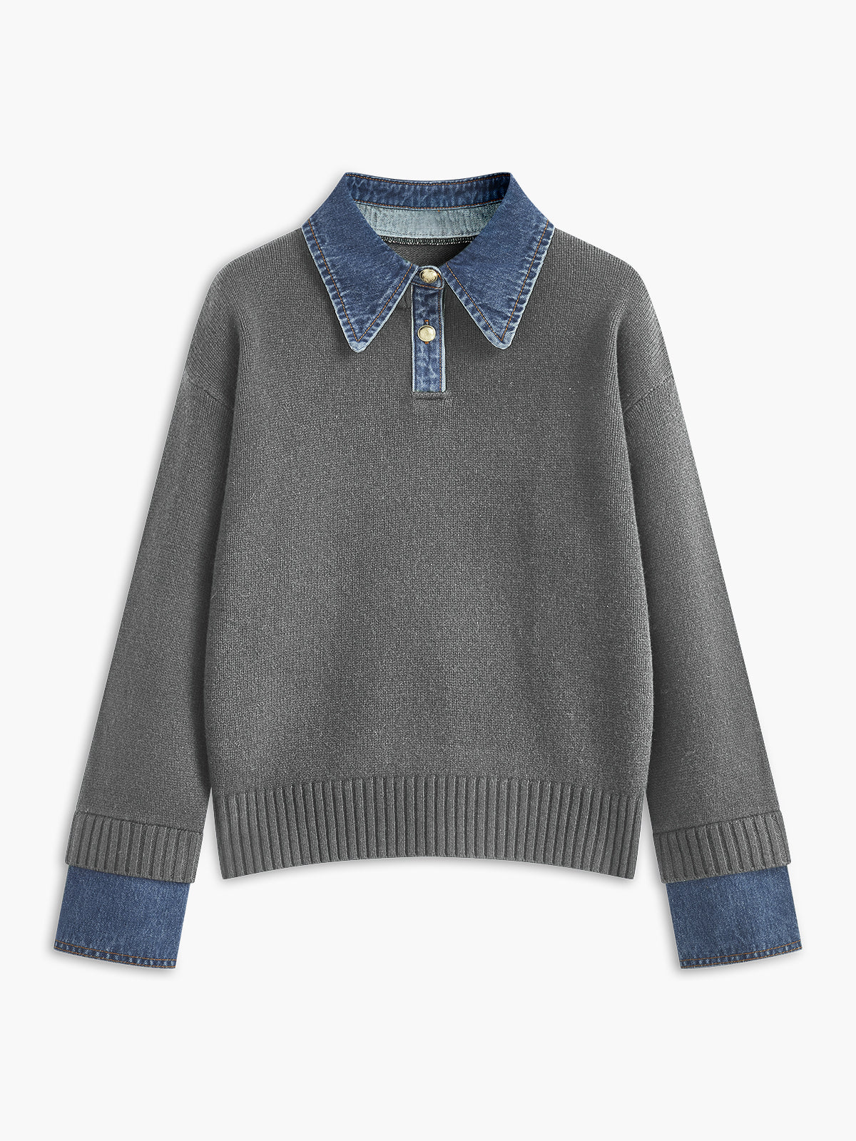 Button Front Pullover Sweater with Shift Fit and Metal Fasteners All Vera Mart