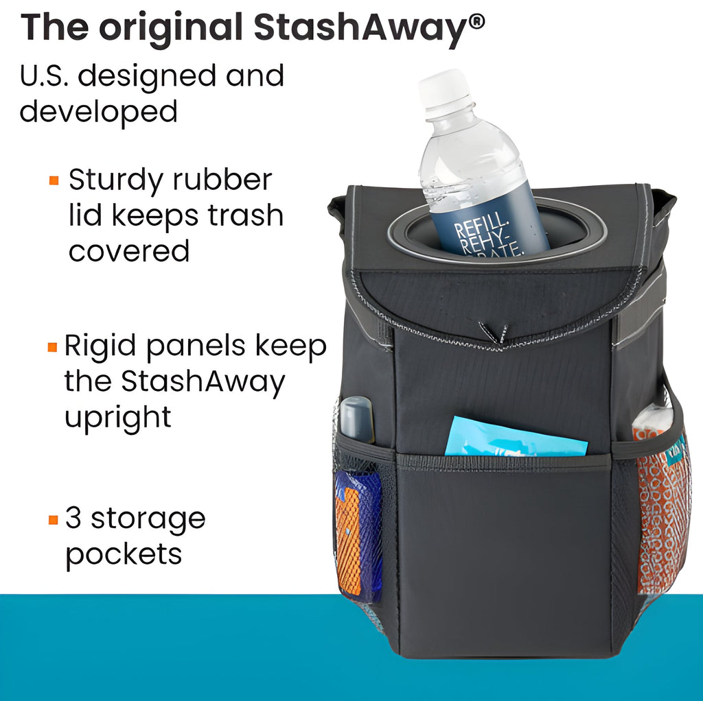 Compact Car Trash Can with Waterproof Vinyl Lining and Rubber Lid, 2-Gallon Capacity All Vera Mart