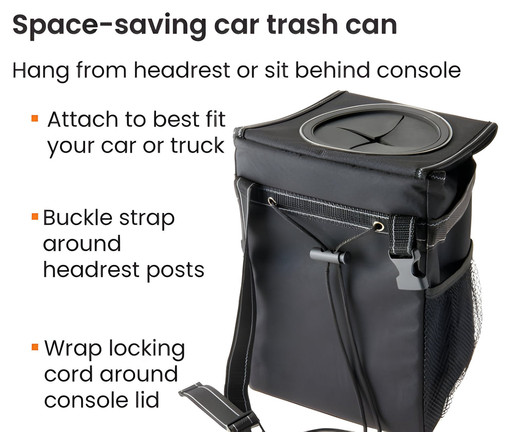Compact Car Trash Can with Waterproof Vinyl Lining and Rubber Lid, 2-Gallon Capacity All Vera Mart