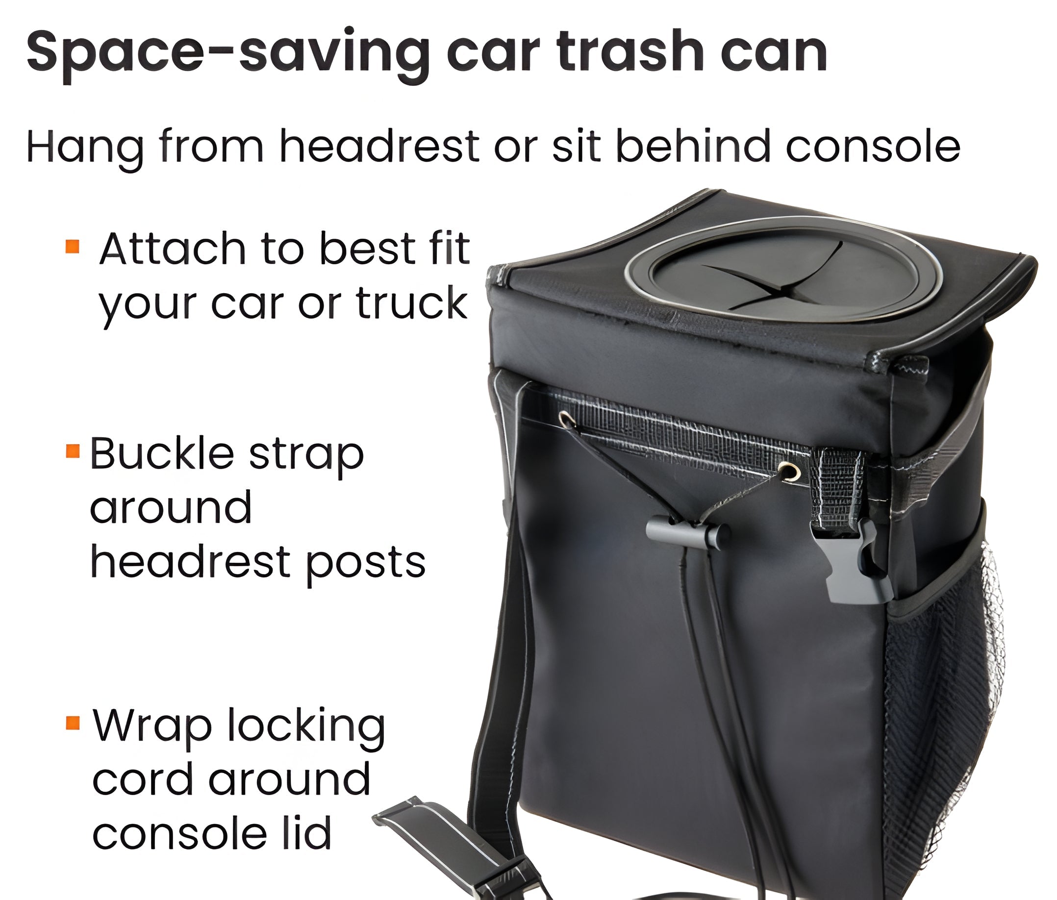Compact Car Trash Can with Waterproof Vinyl Lining and Rubber Lid, 2-Gallon Capacity All Vera Mart
