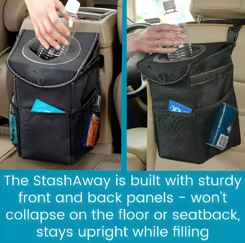 Compact Car Trash Can with Waterproof Vinyl Lining and Rubber Lid, 2-Gallon Capacity All Vera Mart