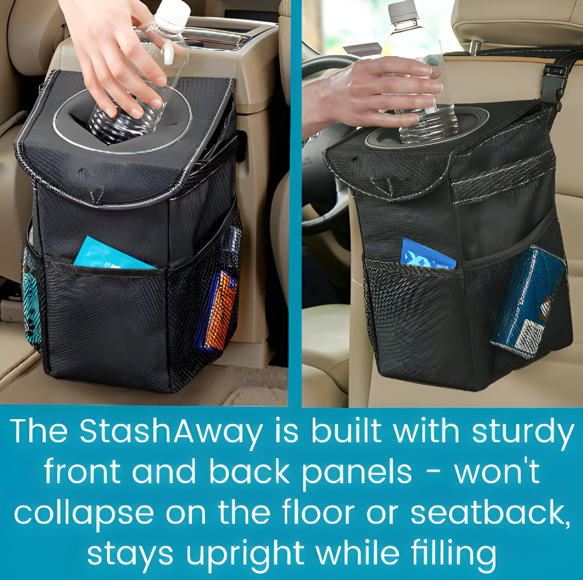 Compact Car Trash Can with Waterproof Vinyl Lining and Rubber Lid, 2-Gallon Capacity All Vera Mart