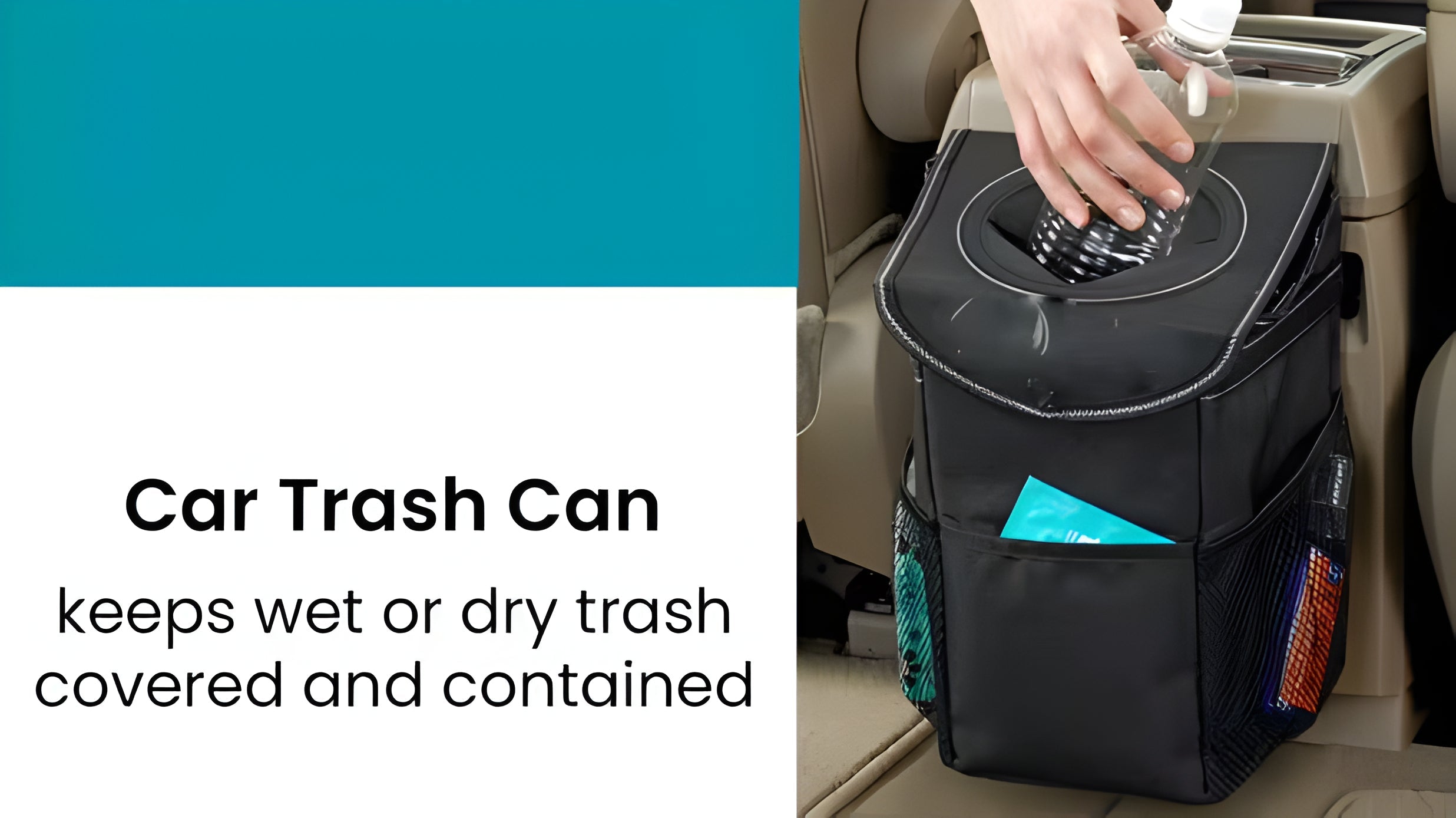 Compact Car Trash Can with Waterproof Vinyl Lining and Rubber Lid, 2-Gallon Capacity All Vera Mart