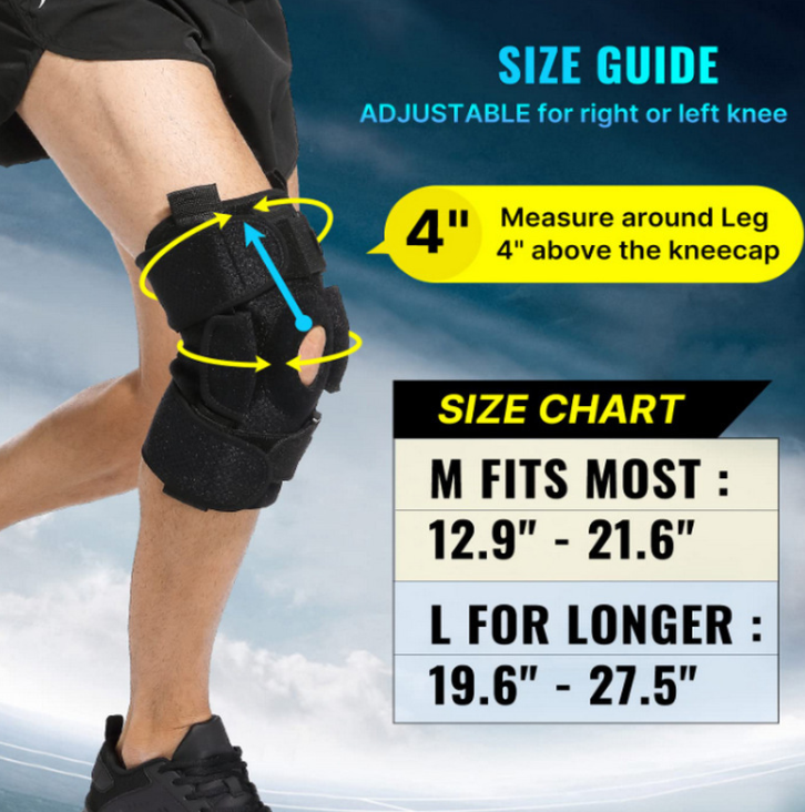 Knee Brace with Removable Dual Hinges and Gel Patella Cushioning All Vera Mart