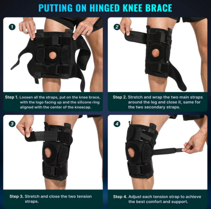 Knee Brace with Removable Dual Hinges and Gel Patella Cushioning All Vera Mart