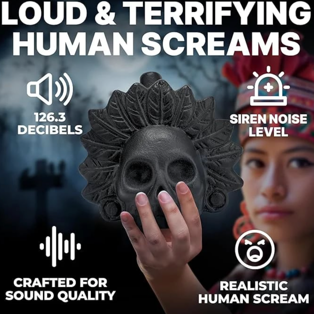 Ceramic Skull Whistle with 126.3dB Sound and Ergonomic Grip for Events All Vera Mart