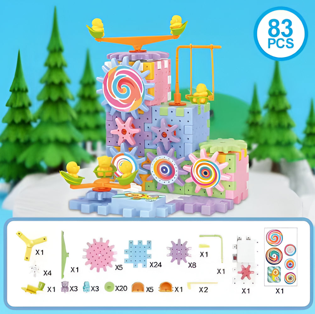 Motorized Gear Building Blocks Set with 83 Pieces and Battery Motor All Vera Mart