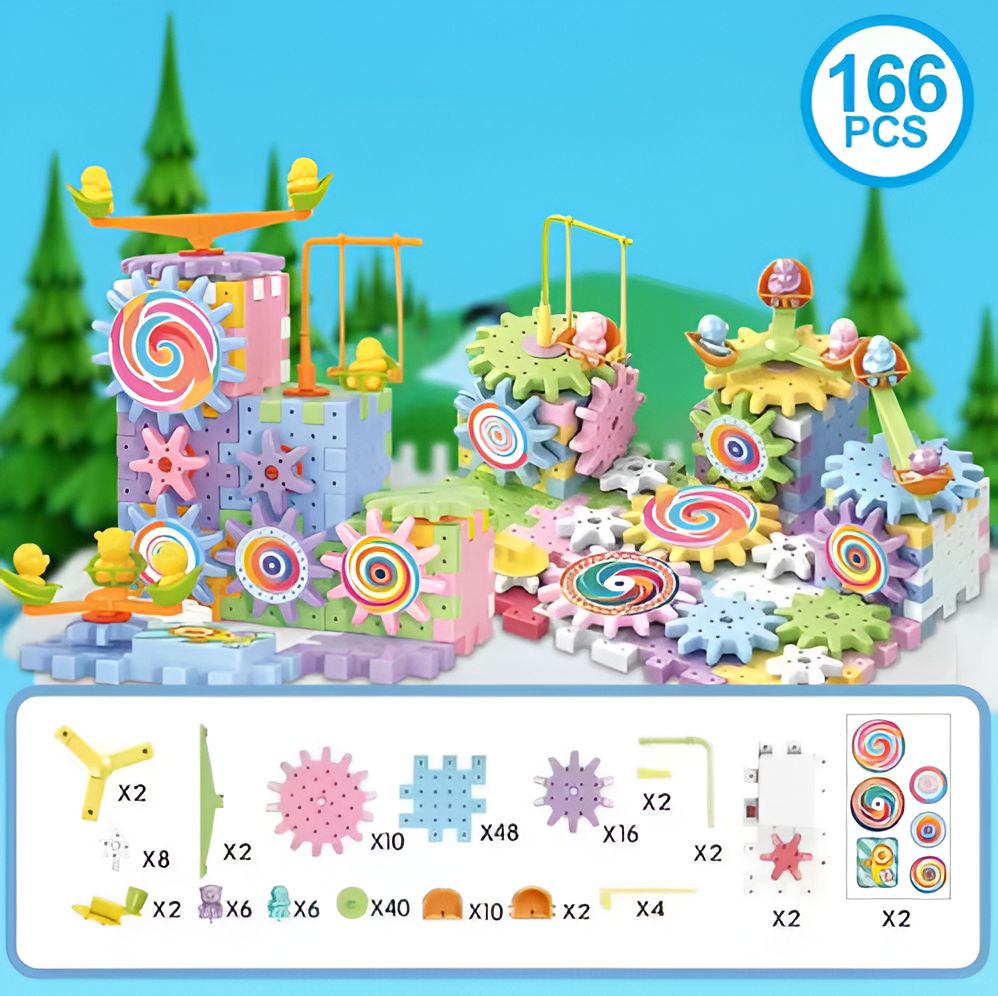 Motorized Gear Building Blocks Set with 83 Pieces and Battery Motor All Vera Mart