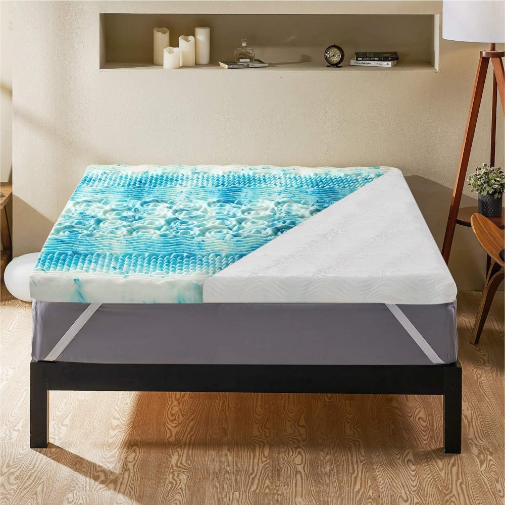 Egg Crate Memory Foam Mattress Topper with Breathable Cover and Non-Slip Base All Vera Mart