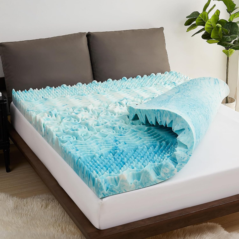 Egg Crate Memory Foam Mattress Topper with Breathable Cover and Non-Slip Base All Vera Mart