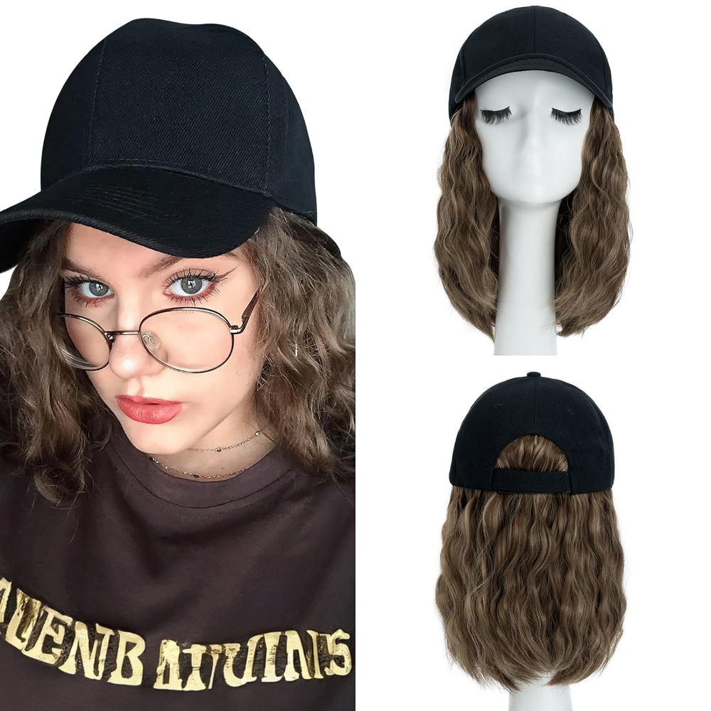 Wavy Synthetic Hair Baseball Cap with Adjustable Strap and Flame Resistant Fibers All Vera Mart