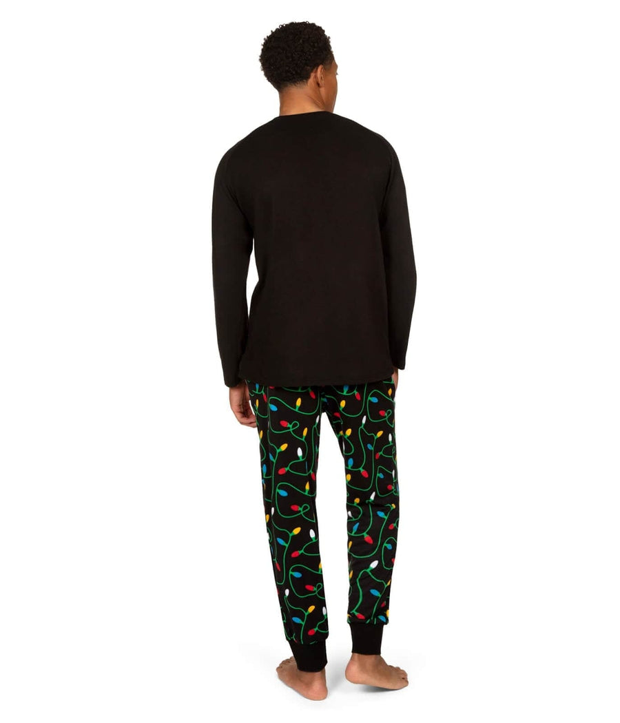 Mens Christmas Lights Pajama Set with Get Lit Slogan Top and Printed Pants