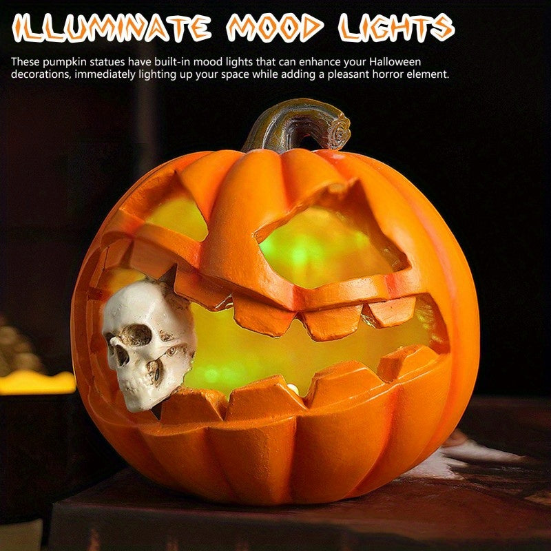 Carved Pumpkin Ornament with Skull Detail for Halloween Decoration All Vera Mart