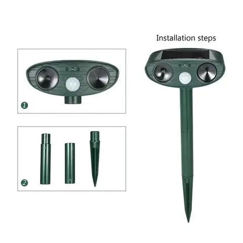 Solar Ultrasonic Deer Repeller with Motion Sensor and Dual Speakers, Weather Resistant All Vera Mart