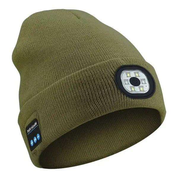 Bluetooth Beanie with Built-In LED Headlamp and Integrated Speakers, Removable Module All Vera Mart
