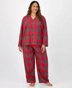 Flannel Pajama Set with Button Front Top and Drawstring Pants, Plaid Pattern All Vera Mart