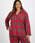 Flannel Pajama Set with Button Front Top and Drawstring Pants, Plaid Pattern All Vera Mart