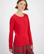 Plaid Pajama Set with Crewneck Pullover Top and Drawstring Pants in Cotton