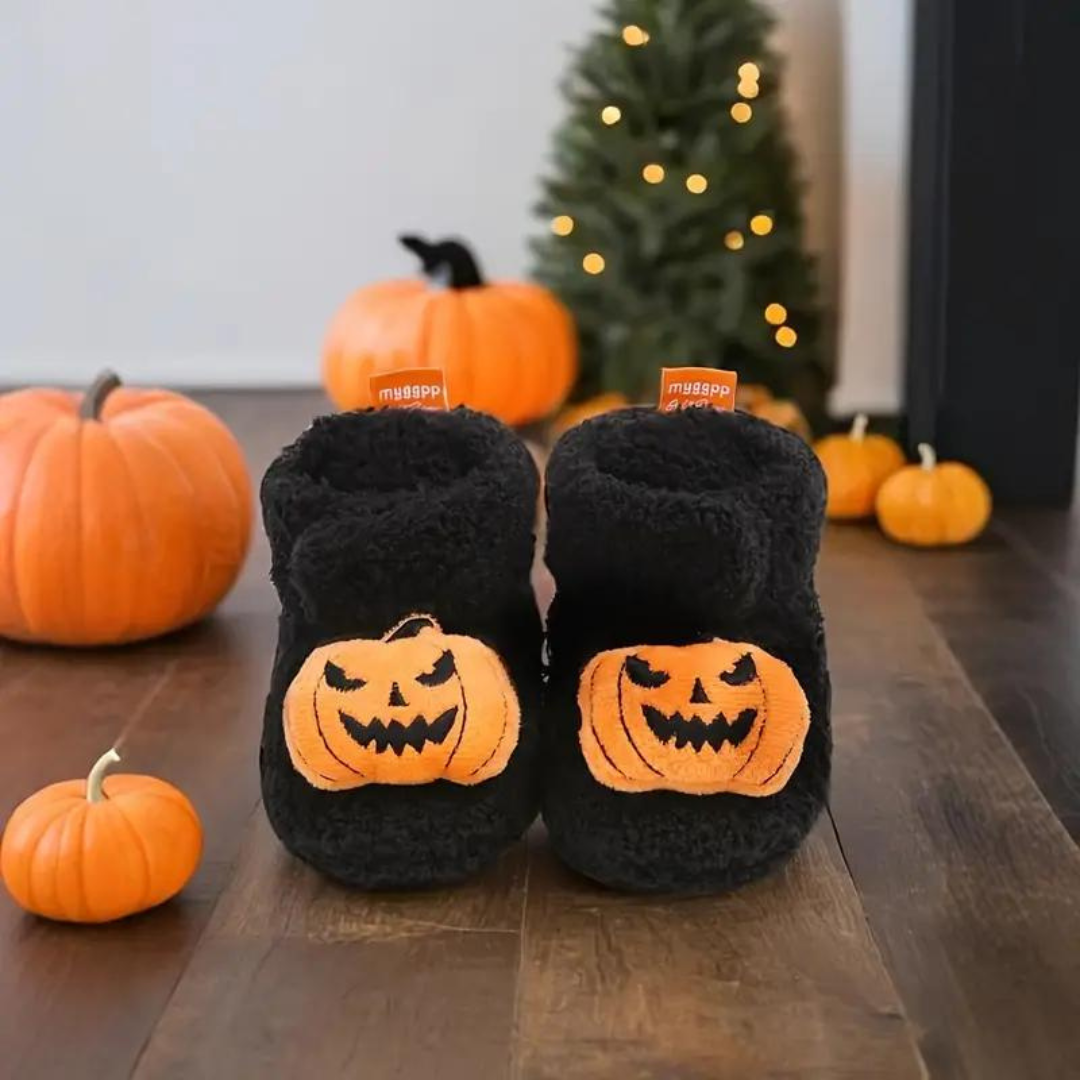 Kids Ankle High Slippers with Pumpkin Spider Graphics and Fleece Lining All Vera Mart